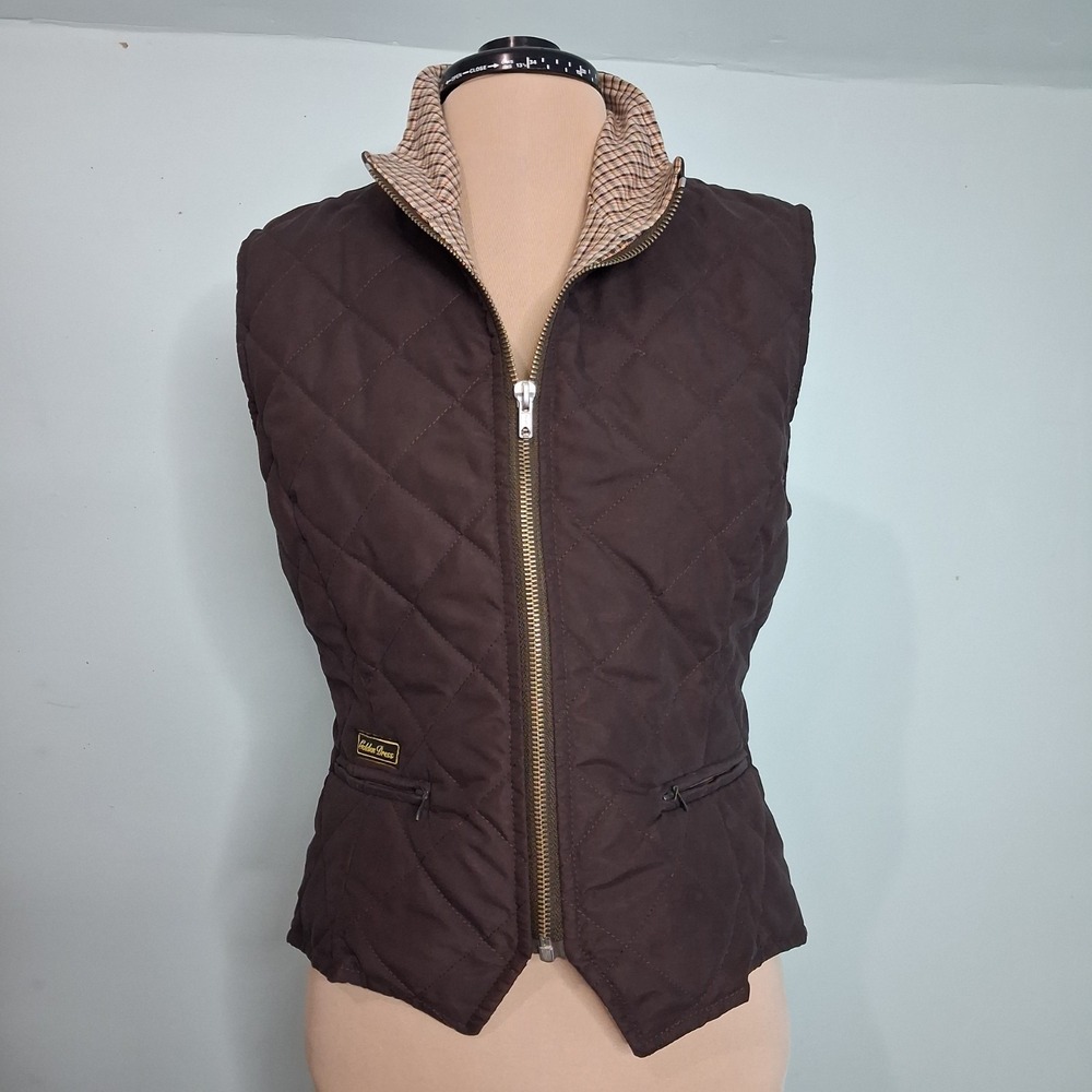 Golden Dress German Quilted Chocolate Brown Equestrian Vest Womens Sz XS Preppy
